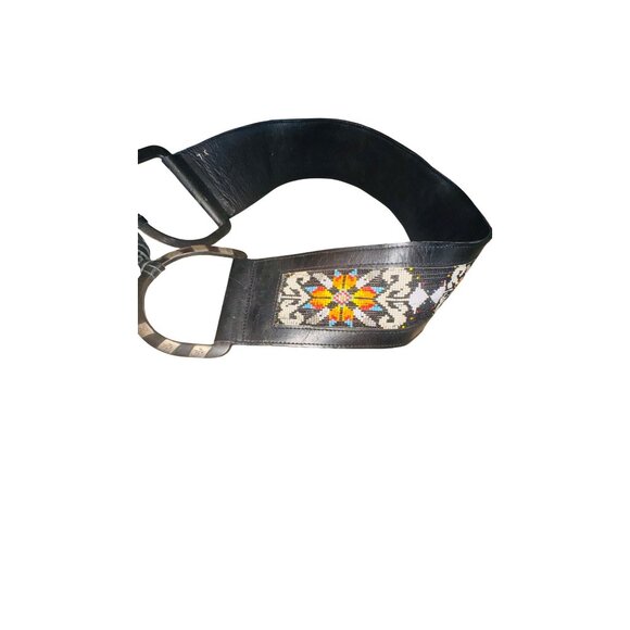 Black Leather Western Saddle Cinch Embroidered Southwest Santa Fe Indie Belt XL